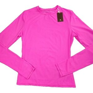 INLYRIC Long Sleeve Top M Inbarely Layer Glitter Rose‎ Hot Pink Stretch 80s Neon